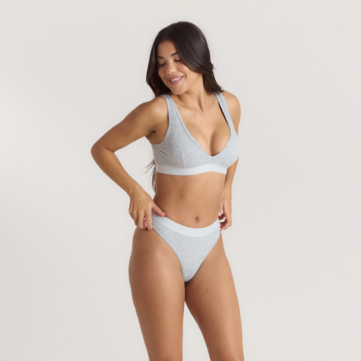 Lounge Soft Ribbed Push-Up Bralette - Grey Marl