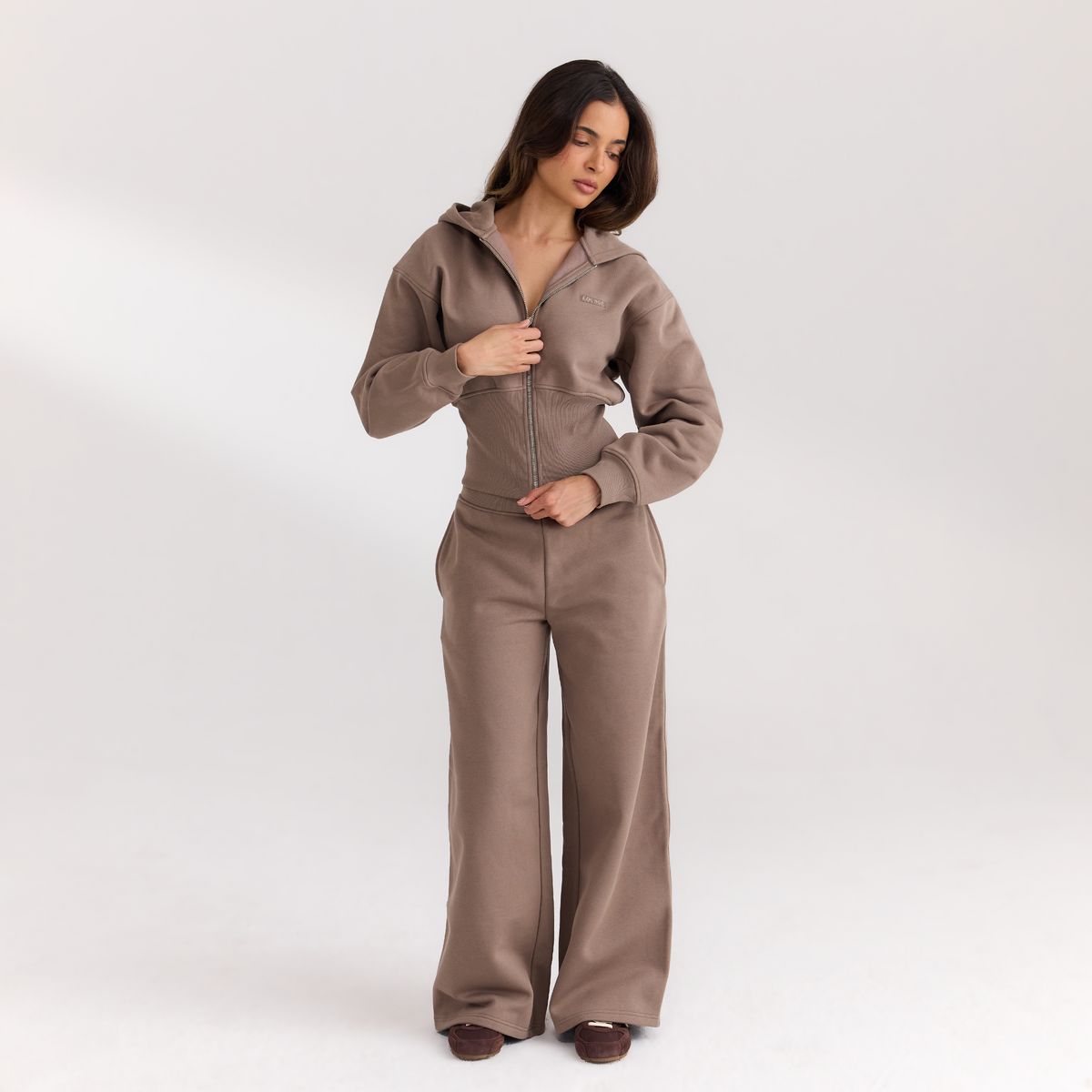 Lounge Fitted-Waist Zip-Up Hoodie - Mushroom