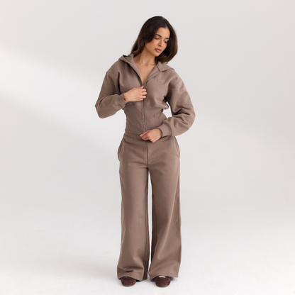 Lounge Fitted-Waist Zip-Up Hoodie - Mushroom