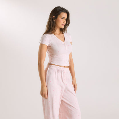 Lounge Pointelle Pajama Top - Pink Floral