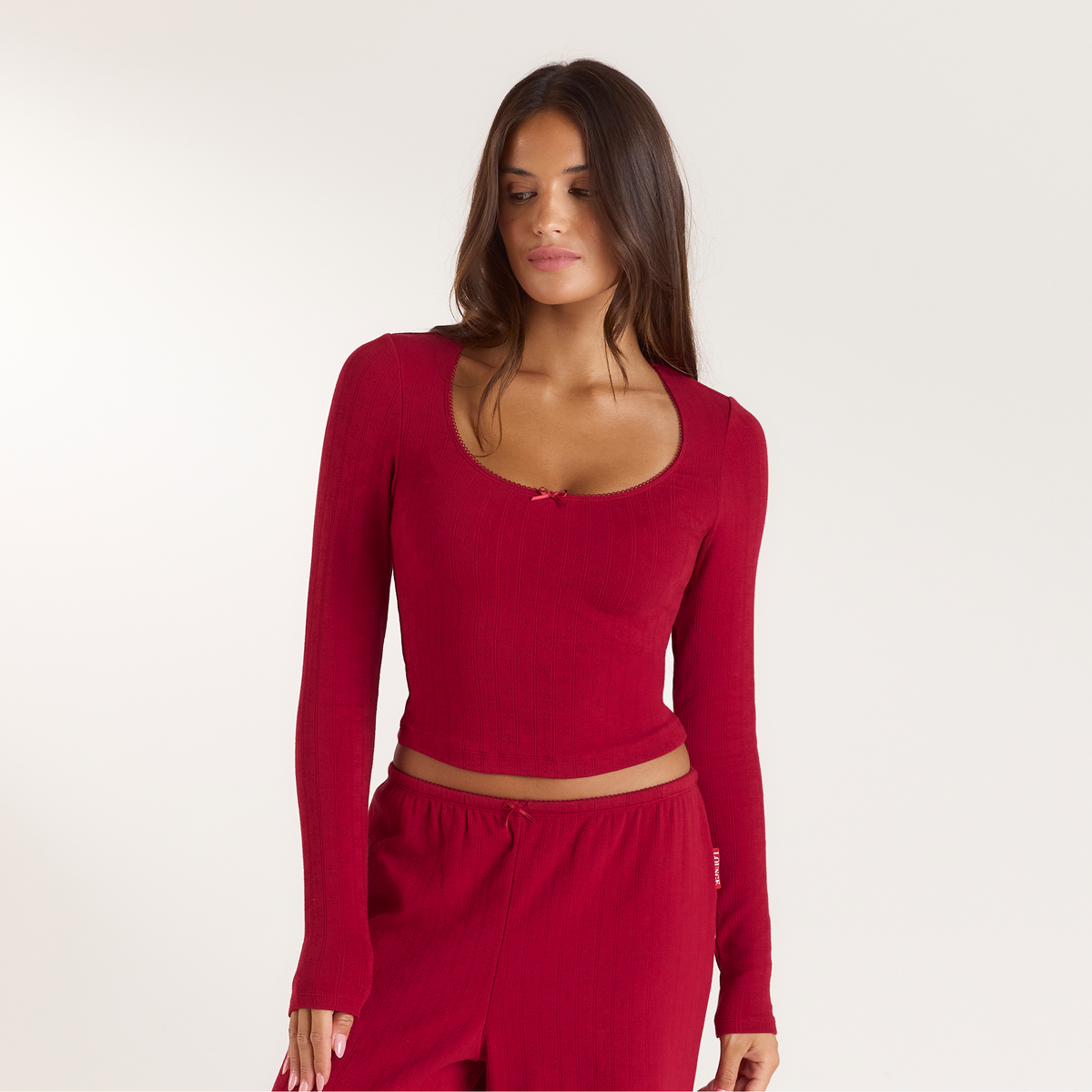 Lounge Christmas Cottage Pointelle Pajama Top - Red
