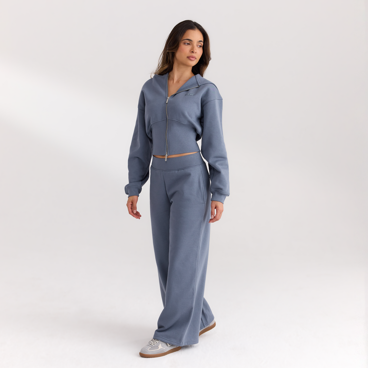 Lounge Fitted-Waist Zip-Up Hoodie - Slate Blue