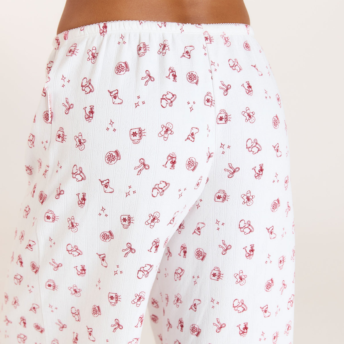 Lounge Christmas Cottage Pointelle Pajama Pants - White Print