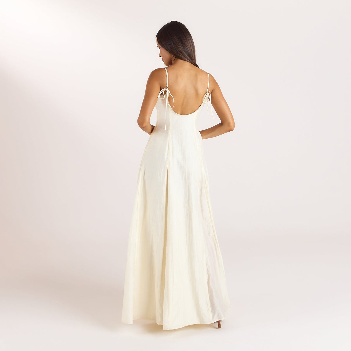 Lounge Embroidered Lace-Up Maxi Dress - Buttercream