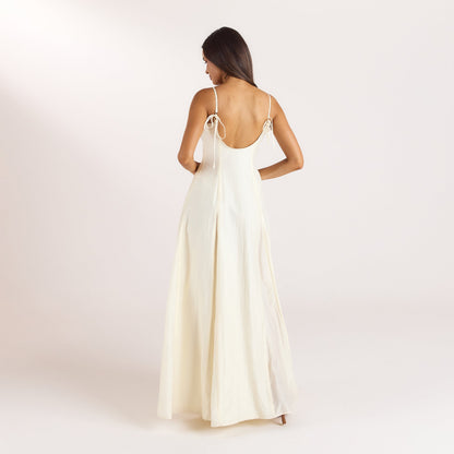 Lounge Embroidered Lace-Up Maxi Dress - Buttercream