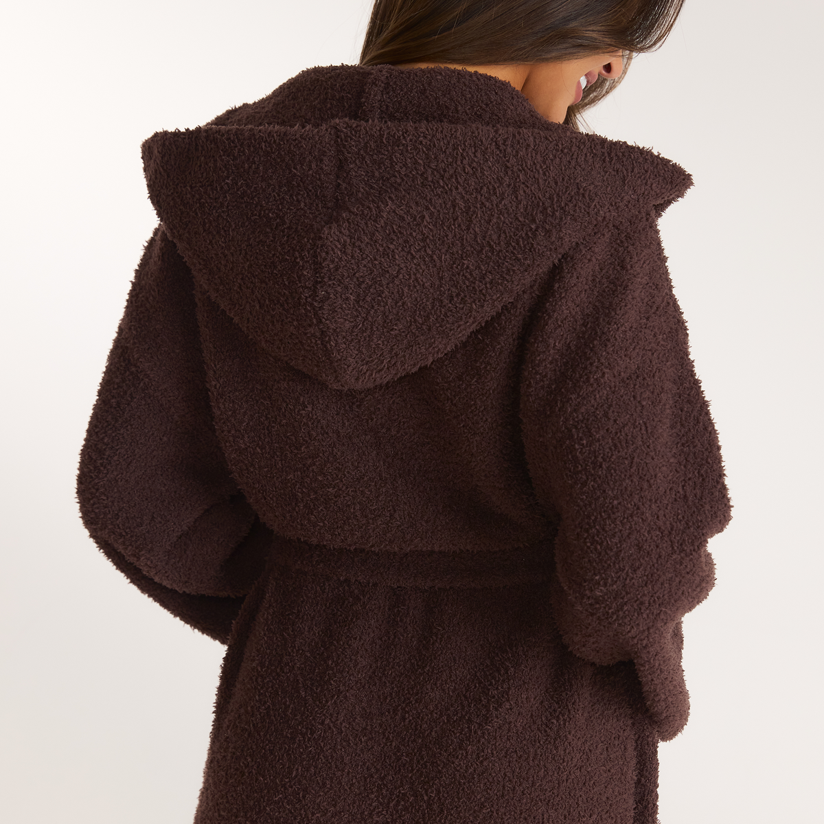Lounge Fluffy Knitted Dressing Gown - Dark Chocolate