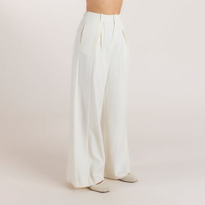 Lounge Wide-Leg Pleat Detail Pants - Off White