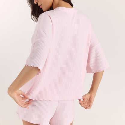 Lounge Soft Waffle Pajama Top - Pink