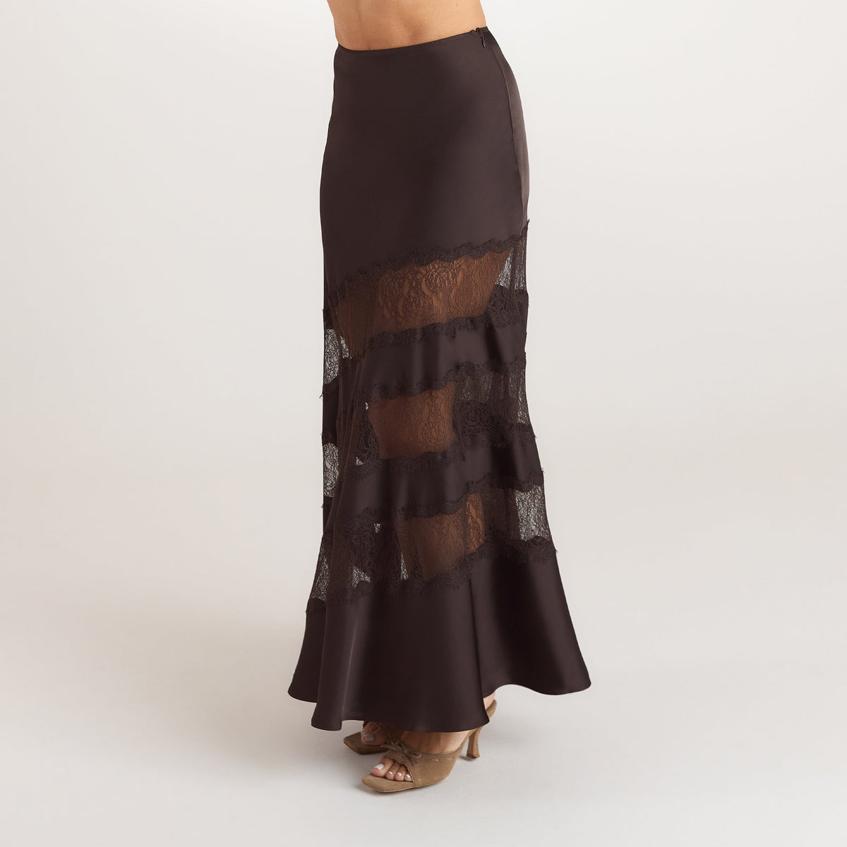 Lounge Lace Trim Maxi Skirt - Chocolate