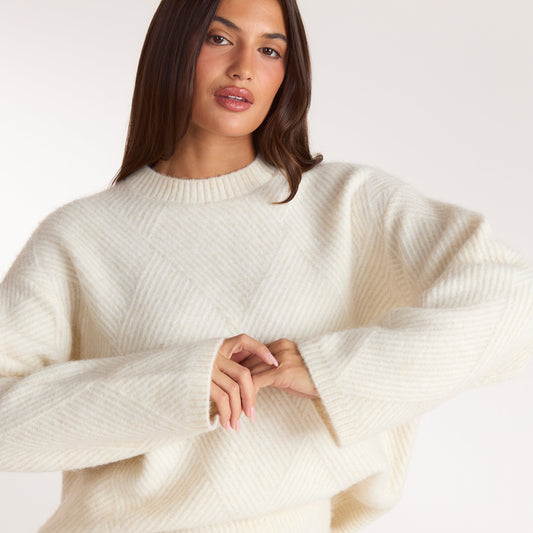 Lounge Diamond Knitted Jumper - Cream