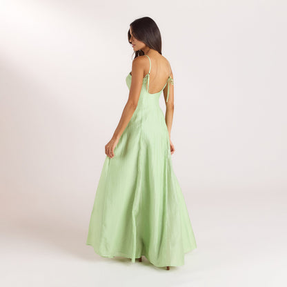 Lounge Embroidered Lace-Up Maxi Dress - Green