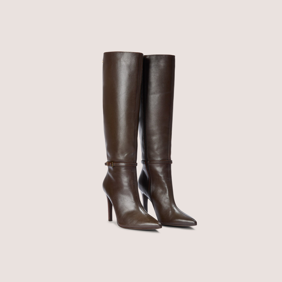 Lounge Juni Knee-High Leather Boots - Dark Brown