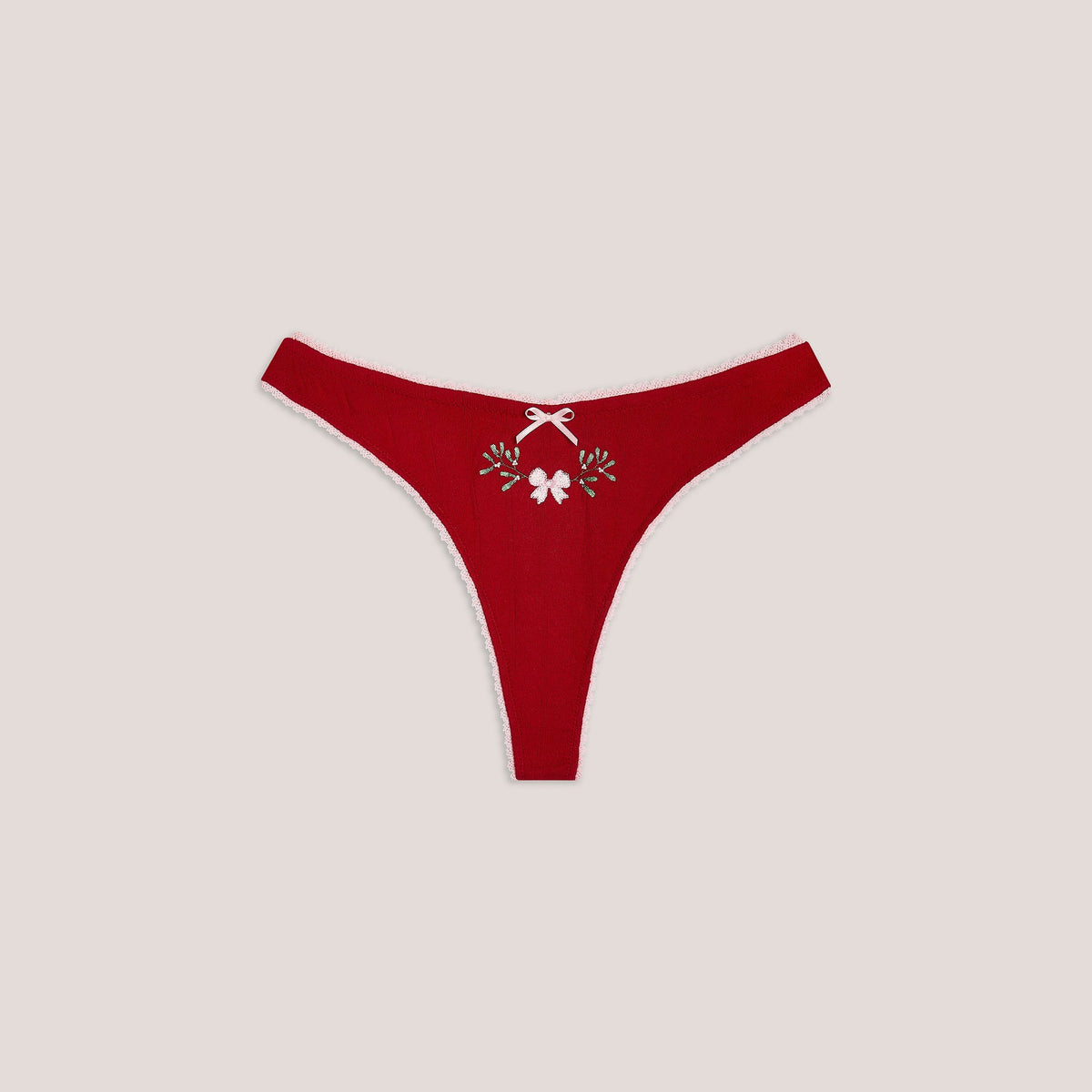 Lounge Mistletoe Pointelle Thong - Red